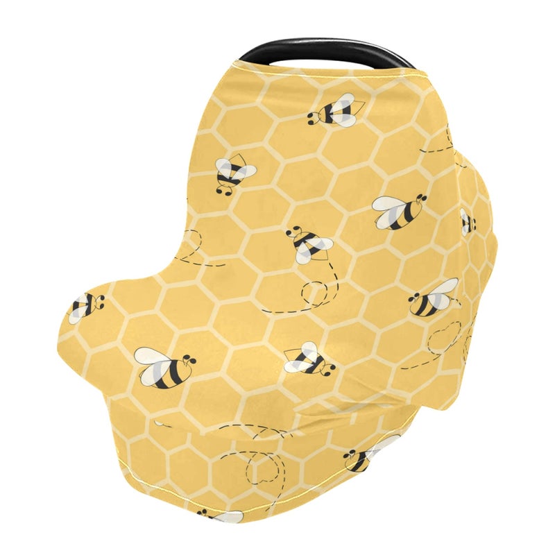 YYZZH لطيف النحل على العسل الأصفر نمط قرص العسل بسط غطاء مقعد السيارة الطفل الرضع المظلة التمريض يغطي الرضاعة الطبيعية غطاء تنفس يندبروف الشتاء وشاح للبنين بنات - Image 1